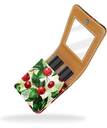 Buy Leather Lipstick Case Organizer with Mirror - Mini Lip Gloss Holder Bag - Fruit Watercolor Cherry Design - Buy Online on GoSupps.com
