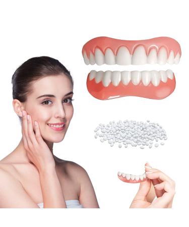 Fake Teeth, 2 PCS Dentures Teeth for Upper and Lower Jaw, Nature and Comfortable, Protect Your Teeth and Regain Confident Smile (YT1) White
