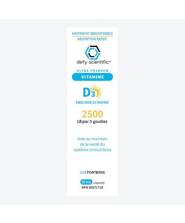Defy Scientific Ultrafine Emulsion Vitamin D3 2500 IU Liquid (30 mL) Ultra Premium - For Maintenance of Healthy Immune System Bones and Teeth - Gluten and Dairy Free - Buy Online on GoSupps.com