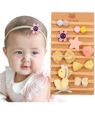 10 pcs Set Baby Girls Nylon Bow Flower Tiara Headbands - Yellow for Newborn Toddlers - Buy Online on GoSupps.com