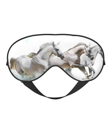 Running White Horses Print Sleep Eye Mask Blindfold with Elastic Strap Headband Soft Eye Cover Eyeshade for Night Sleeping Travel