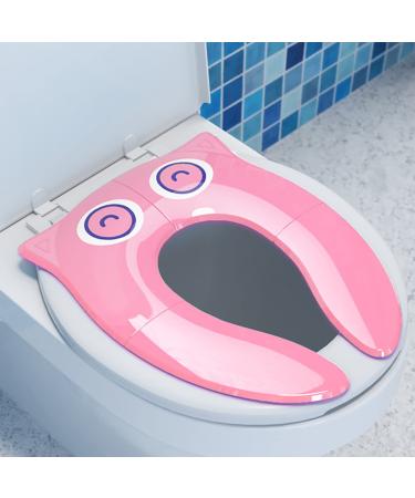 Portable Potty Seat for Toddler Travel - Foldable Non-Slip Potty Training Toilet Seat Cover for Girls, Baby Kids with Drawstring Bag (Pink Owl)