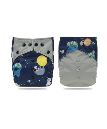 Hisprout Baby Reusable Absorbent Digital Printing Cloth Pocket Nappy Set of 2(Space Animal)