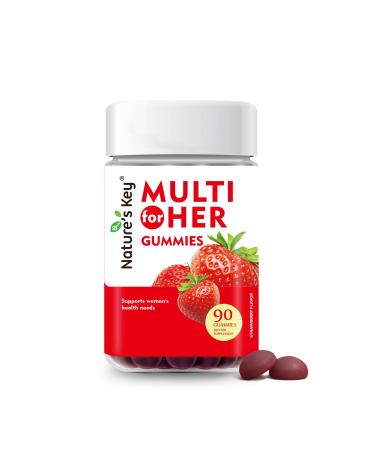 Nature's Key Women's Strawberry Flavored Multivitamin Gummies 90 Count Immune Support 18 Essential Vitamins Niacin Pantothenic Acid Biotin Calcium & Folic Acid
