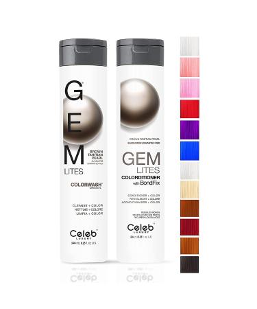 Celeb Luxury Gem Lites Duo Color Depositing Colorwash Shampoo & Conditioner Set + Bondfix Bond Rebuilder Semi Permanent Hair Color Vegan Hair Dye Brown Tahitian Pearl