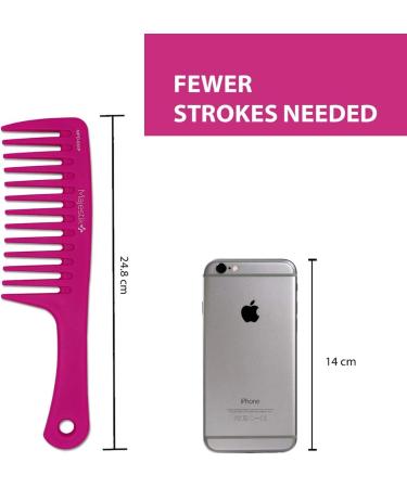 Coconut Oil Infused Wide Tooth Comb - Hot Pink Handgrip Handle, Ideal for Long Curly Hair - Majestik - Buy Online on GoSupps.com