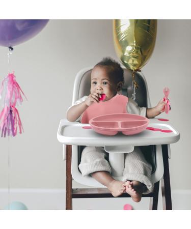 Silicone Baby Feeding Set Baby Led Weaning Supplies Set Silicone Suction Bowls Suction Plates Silicone Baby Bib for Toddlers Spoon and Fork Cup with Straw and Lids (Pink 8 Packs) - Buy Online on GoSupps.com