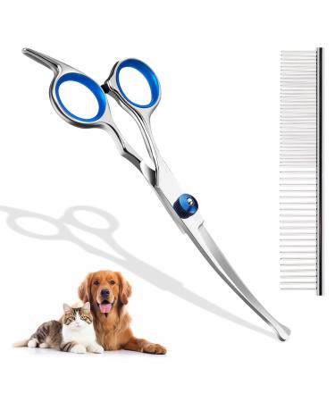 Fell scissors for dogs and cats curved scissors dog cup set professional round grooming scissors pet comb made of robust stainless steel (blue) - Buy Online on GoSupps.com