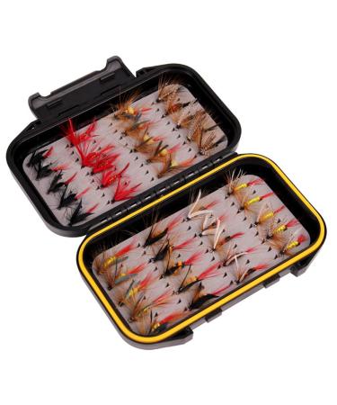 Flying fishing accessories roseflower professional dry fishing flies artificial bait set dry fly flying bait fly fishing bait set with waterproof box for pikeperch bass fishing salmon salmon trout