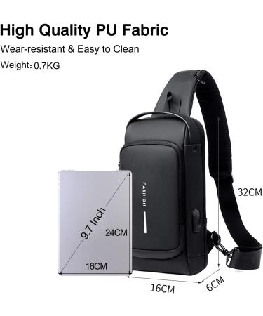 Fandare Breast Pocket Sling Bag - Waterproof Business Shoulder Bag with USB Charging & Password Protection - Ideal Travel Crossbody Daypack - Black - Buy Online on GoSupps.com