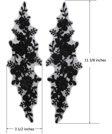 Sequin Crystal Beaded Lace Flowers Appliques Pair - Black - Buy Online on GoSupps.com
