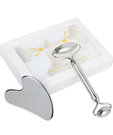 ONLYSKY BEAUTY Face Roller Gua-Sha Set Facial Roller kit for Face Skincare Stainless-Steel Stone Sculpting Tool Massager Roller for Skin Care Gift for Men and Women