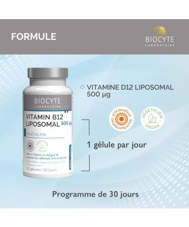 BIOCYTE Liposomal Vitamin B12 500 g - Dietary Supplement Reduces Fatigue Supports the Immune System - Based on Liposomal Vitamin B12 - 30 Capsules - 30 Day Program - Vegan - Buy Online on GoSupps.com
