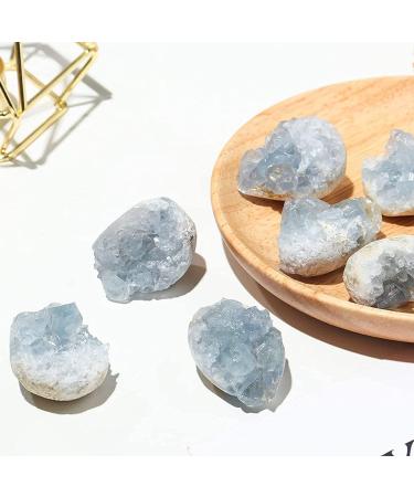 Soulnioi 2pcs Natural Raw Blue Celestite Mineral Irregular Healing Crystal Cluster for Meditation Therapy Home Room Decoration - Buy Online on GoSupps.com