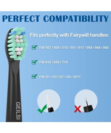 Fairywill Electric Toothbrush Heads Compatible with FW Series - 10 Pack Black - Buy Online on GoSupps.com
