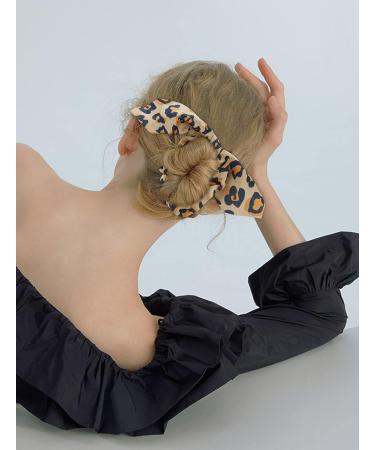 Bow Scrunchies Silk Hair Accessories for Girls and Women - Leopard Print Satin Scrunchie with Bunny Ears Bowknot - Jaciya Hair Ties Elastic Ponytail Holder - Buy Online on GoSupps.com
