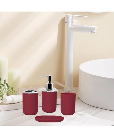 Hosoncovy 4-Piece Bathroom Accessory Set Red Soap Dispenser Bath Cup Soap Dish Toothbrush Holder International Shipping Available - Buy Online on GoSupps.com