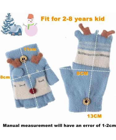 Unisex Kids Winter Fox Flip Top Gloves | Cute Cartoon Animal Mittens for 2-8Y Boys Girls - Blue - Buy Online on GoSupps.com