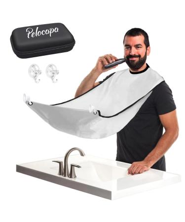 Beard Grooming Bib for Men Non-stick Beard Shaving Catcher Beard Trimming Styling Bib with 2 Suction Cups and Storage Bag (White)
