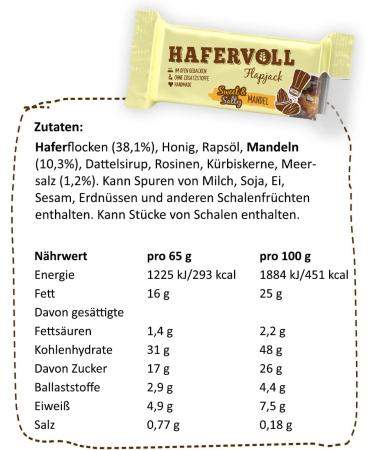 Buy Hafer Full Flapjack Sweet & Salty Mandel - 18 x 65g Organic Cereal Bars | No Added Sugar Handmade & Oven-Baked Oats - Buy Online on GoSupps.com