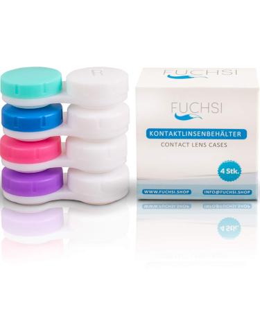 4 pieces - Fuchsi Contact clinic container |Germ -free |German brand |Suitable for soft/hard lentils |Contact lenses Storage |Multicolored 4 pieces (1 Pack)