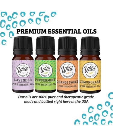 Wild Essentials 4-Piece Therapeutic Grade Essential Oil Sampler Set | Aromatherapy Gift Set - Lavender Peppermint Lemongrass Orange - 100% Pure 5ml Bottles - Buy Online on GoSupps.com