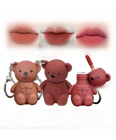 Keychain Bear Lipsticks 2 in 1 Key Chain Bear Lipstick Mist Matte Velvet Lipstick with Keychain Cute Bear Beauty Makeup (A 2Pcs) A 2Pcs