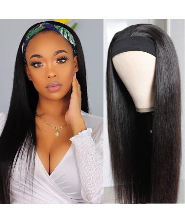 Headband Wig Human Hair Straight 18 Inch Headband Wigs for Black Women Glueless None Lace Front Human Hair Headband Wig Brazilian Virgin Hair Machine Made Human Hair Wigs Natural Black 150% Density (18 Inchs) Straight He...