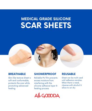 GOOODA Silicone Scar Sheets Strips Tape 4x7.5 - 5 Sheets | Scar Removal & Reduction for Surgical Treatment, Keloids, Burns, Tummy Tuck, Acne, C-Section, Stretch Marks | Silicone Cream - Buy Online on GoSupps.com