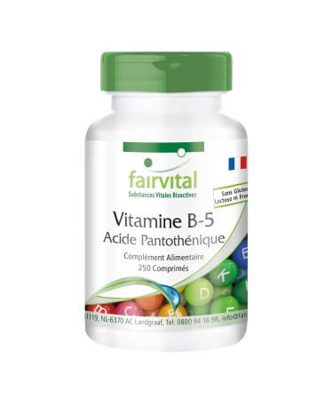 Fairvital | Vitamin B5 pantothenic acid 200mg - 8 months cure - VEGAN - High dosed - 250 tablets