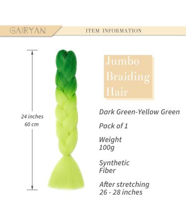 Gairyan Jumbo Braids Extensions - 60cm Ombre Synthetic Braid Art Hair (Dark Green & Green) - 100g 1 Piece for Box Braids & Crochet Styles - Buy Online on GoSupps.com