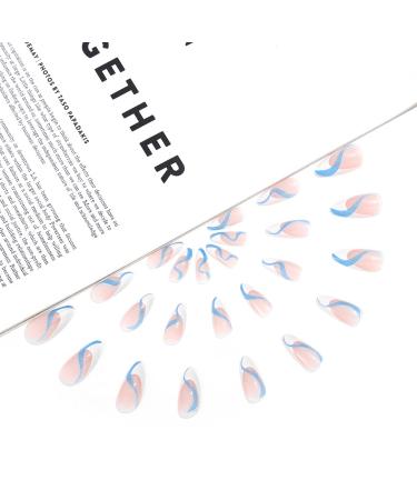 Sethexy Swirl Artificial French Nails | 24 Shiny Blue Acrylic Stick-On Nails for Women & Girls - Buy Online on GoSupps.com