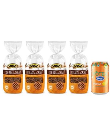 Pack of 4 Crich Costarica al Cacao Biscuits Cocoa Biscuits, 1 kg bag + 1 can of Peach Yoga Iced Tea 330 ml