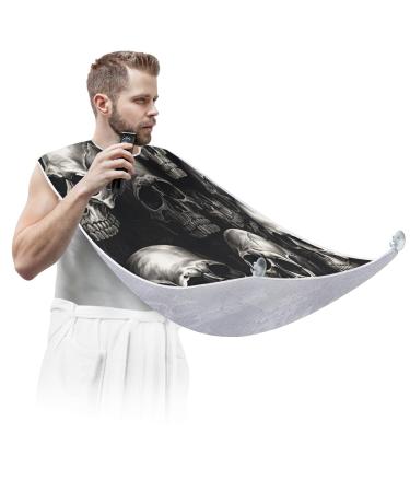 Skull Beard Bib Apron Halloween Beard Hair Catcher for Men Shaving Fathers Day Anniversary Christmas Gifts for Dad Husband Beard Bib with 2 Suction Cups