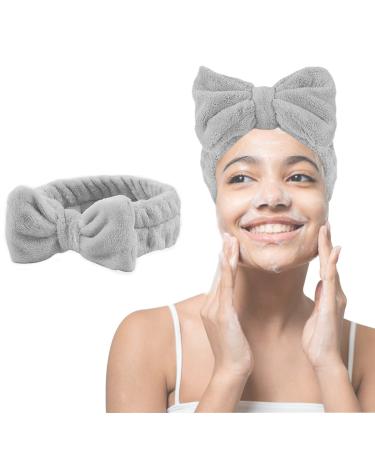 Androxeda spa headband Bowknot hair band for make -up coral fleece hair bands elastic bathroom shower head wrap for women girls face washing shower sport skin care