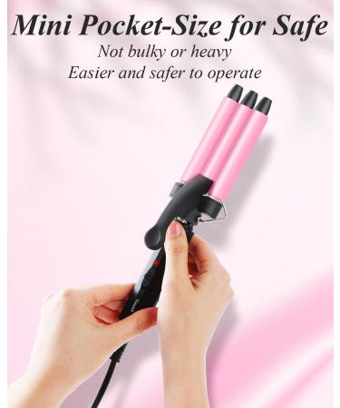 Youuish Mini Hair Crimper 1/2 Inch Small 3 Barrel Curling Iron Hair Waver Dual Voltage for Home and Travel Triple Ceramic Tiny Barrels Create Natural Tight Beachy Waves Pink - Buy Online on GoSupps.com