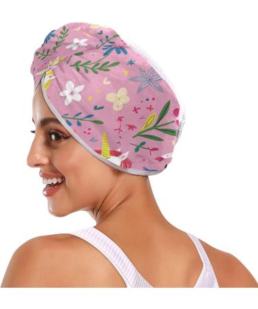 Unicorn Heart Flower Leaf Hair Towel 2 Pack | Super Absorbent Quick Dry Hair Turbans for Women & Girls - Buy Online on GoSupps.com
