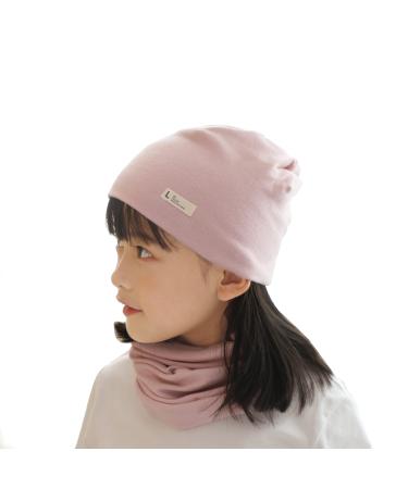 VUCDXOP Baby Children's Cotton Hat Scarf Set Winter Boys Girls Beanie Hats + Tube Scarf Set of 2 Autumn Winter Soft Cotton Beanie Hat Neckerchief Round Scarf Neck Warmer Set Pink L (Suitable for 3-7 year children)