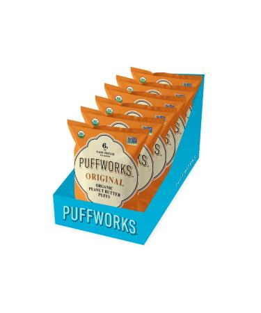 Puffworks Organic Peanut Butter Puffs 1.2oz (Pack of 6) | Plant-Based Protein Snack | Gluten-Free, Vegan, Kosher - Buy Online on GoSupps.com