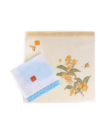 Kissvian 2-Pack Pure Cotton Square Face Towel Hand Towels Chinese Style Imperial Garden Pattern Facial Cleansing Cloths Ultra Soft and Gentle Washcloths for Bathroom Size 14.5 x 14.5.