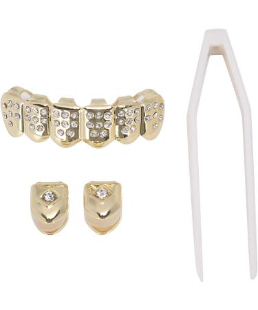 Iced Out Diamond Teeth Grillz for Men Women Plating Hip Hop Gold Grills for Your Teeth Teeth Jewelry and Accessories Poker Diamond Top & Bottom Face Grills - Buy Online on GoSupps.com