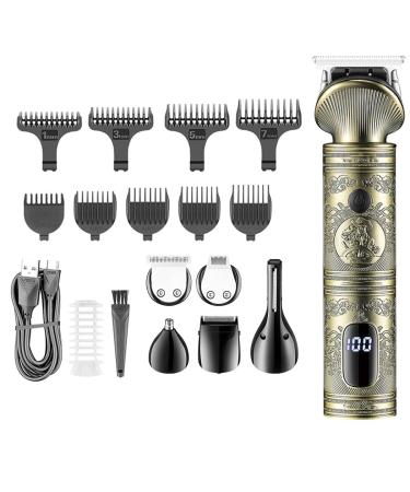 Hair Clippers Hair Trimmer 6 In 1 Grooming Kit Hair Clipper Nose Trimmer Shaver Body Trimmer Professional Rechargeable Metal Vintage