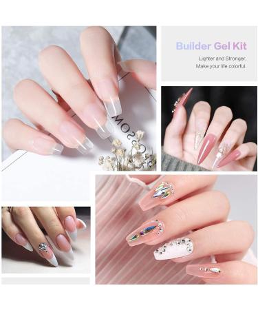 TEEROVA Builder Gel Nail Kit - 3 Colors 30g Clear Pink White Nail Extension Hard Gel Nail Kit Nail Strengthen UV Gel Nail Art Manicure Set with Nail Forms Nail Brush Gel Base Top Coat Set - Buy Online on GoSupps.com