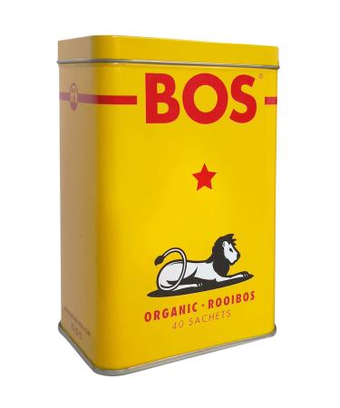 BOS Organic Rooibos Red Tea Collectible Tin 40 Tea Bags | USDA Organic, Caffeine free & Rainforest Alliance Certified Herbal Tagless Teabags