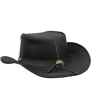 SideWinder Australian Cowboy Leather Hat - Unisex Adult Wide Brim Outback Western Style (Medium Black) - Buy Online on GoSupps.com