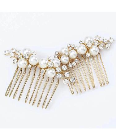 Yikisdy Brides Wedding Hair Comb Gold Pearl Hair Piece Rhinestone Headpiece Bridal Hair Accessories for Women and Girls