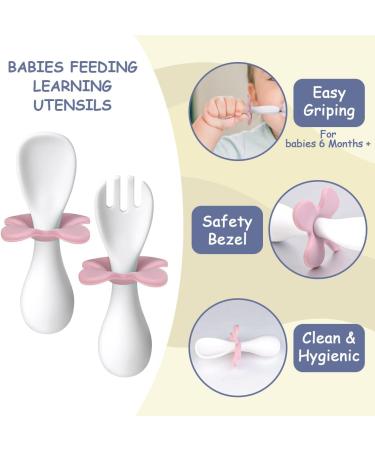 Vicloon Baby Fork and Spoon Set - Toddler Utensils for Self Feeding - White Flowers Design - Buy Online on GoSupps.com