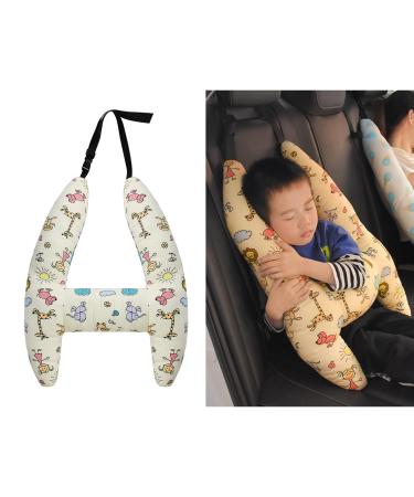 Qchomee Kids Car Travel Pillow Car Seat Belt Cushion Head Neck Support Pillow Safety Strap Covers Adults Children Headrest for Car Travelling Sleeping Pillow Beige