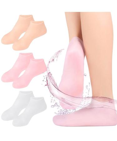 Silicone Socks 3 Pairs Moisturizing Socks Women Foot Spa Pedicure Silicone Socks Soft Gel Heel Socks Silicone Foot Moisturising Socks for Women Dry Cracked Feet (3 Pairs)
