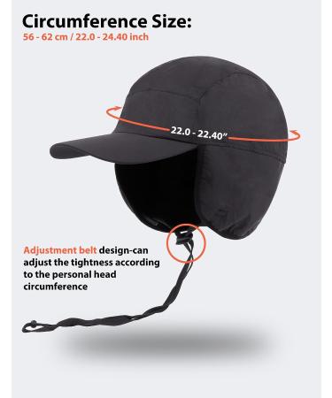 Mwfus Waterproof Fleece Baseball Cap with Ear Flaps - Winter Warm Hat for Men and Women, Outdoor Black - Buy Online on GoSupps.com